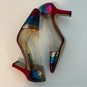 Vintage J. Renee Cinema Multicolored Sequins and Clear Vinyl Pumps